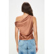 Gleam Shoulder Long Sleeve Satin Top